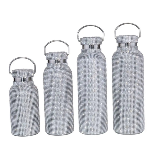 Bedazzled Thermal Rhinestone Water Bottle Chain Stainless Steel Bling Cups Refillable Leak-Proof Glitter Tumbler Travel